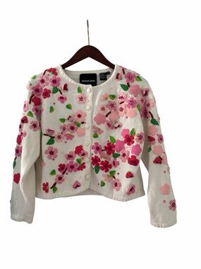 Vintage Michael Simon 3D Floral Beaded White Long Sleeve Cardigan